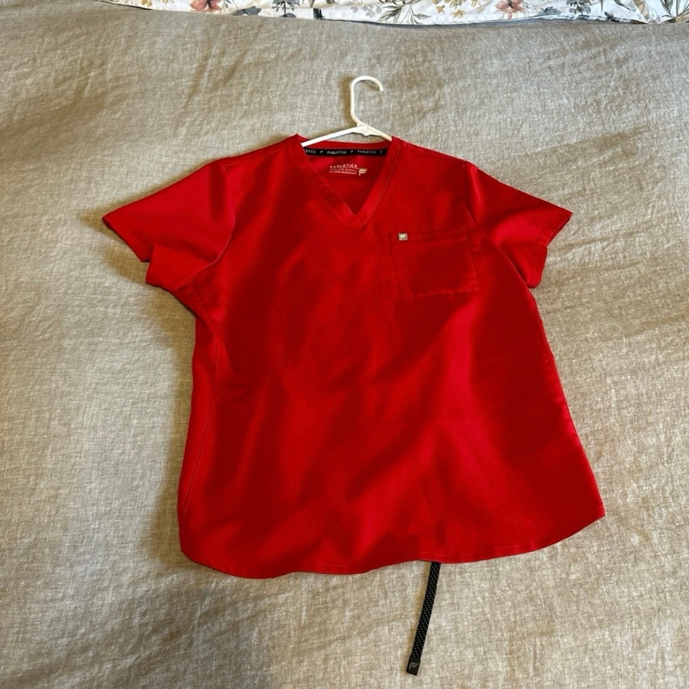 Fabletics scrub set, size large, goji red, like new.